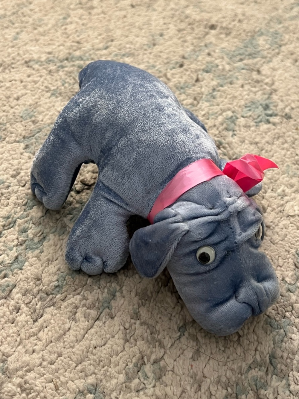 Vintage 80s Blue Sher-Pei puppy plush